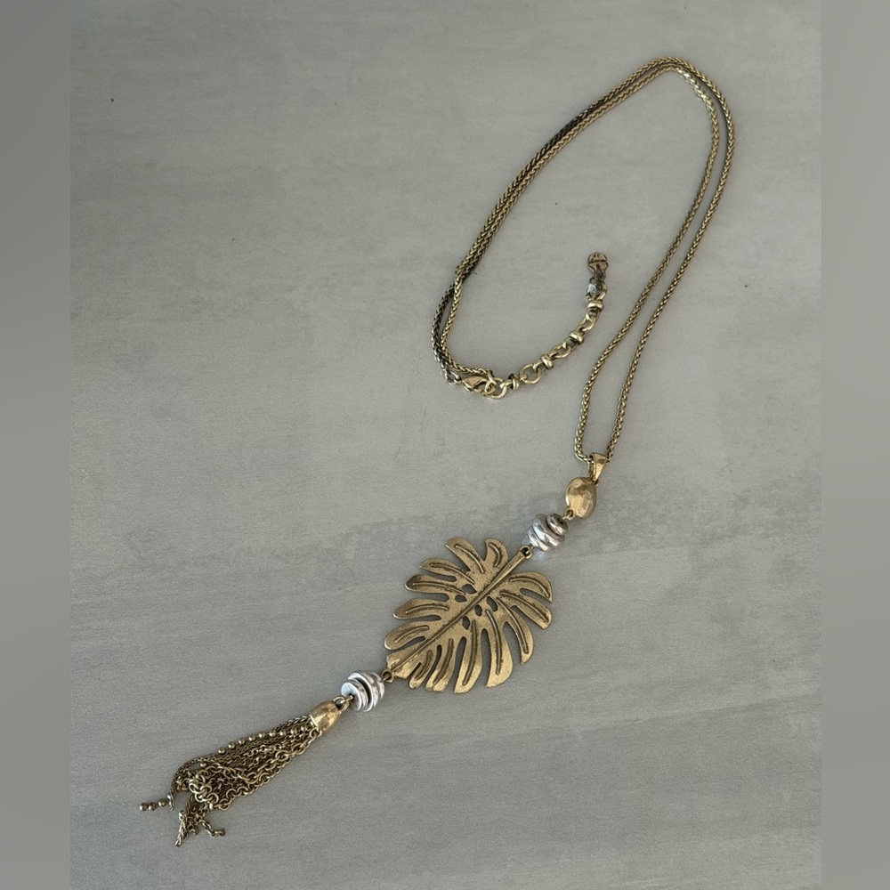 Coastal Lucky Brand Boho Statement Openwork Tropical Leaf, Tassel, Adjustable